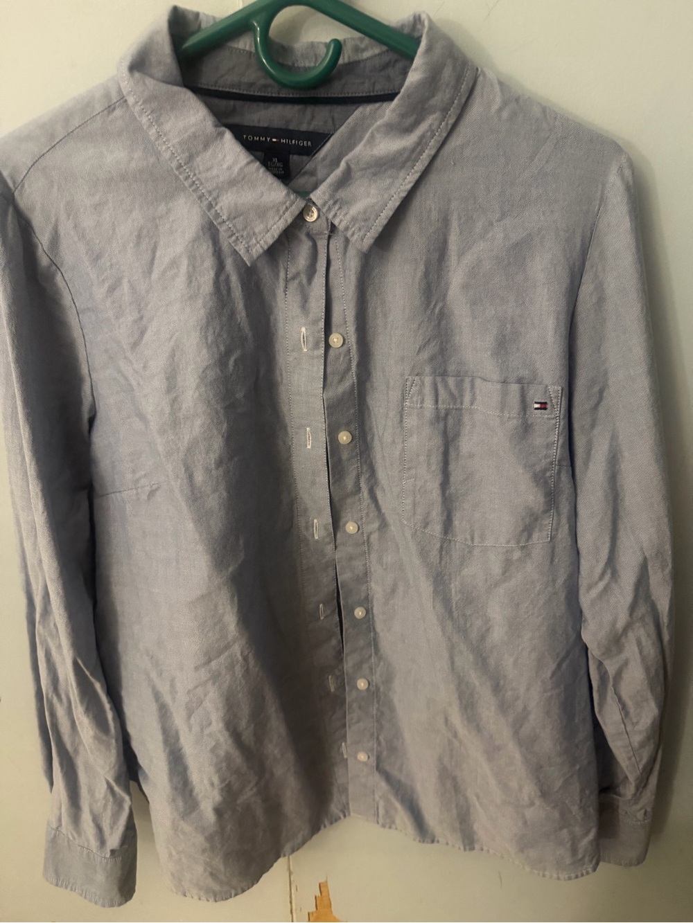 Tommy Hilfiger Pale Blue Button-Up Shirt with Chest Pocket